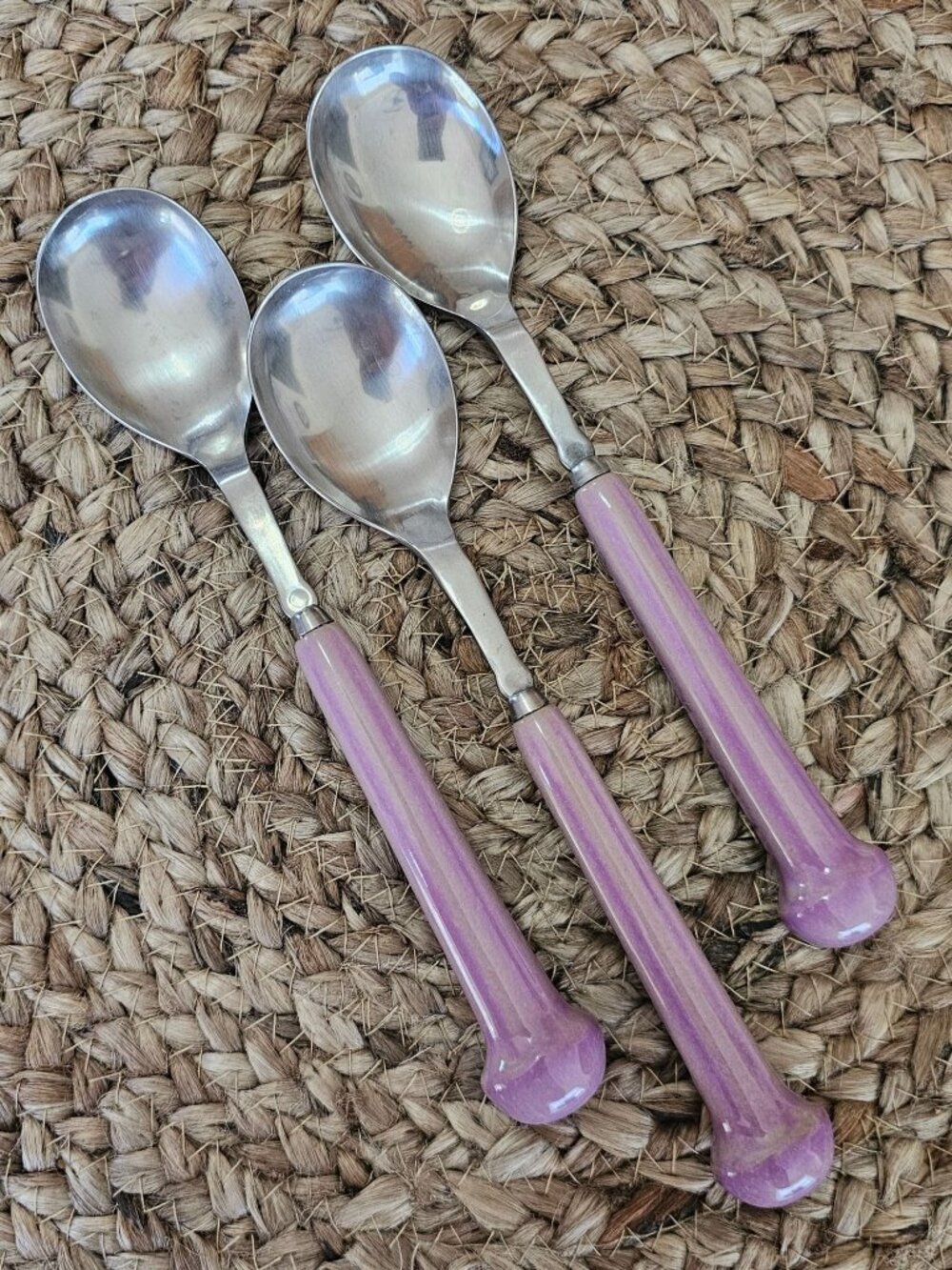 3 Denby Gypsy Soup Spoon 1980s ceramic retro vintage 8" country boho pink flatwa
